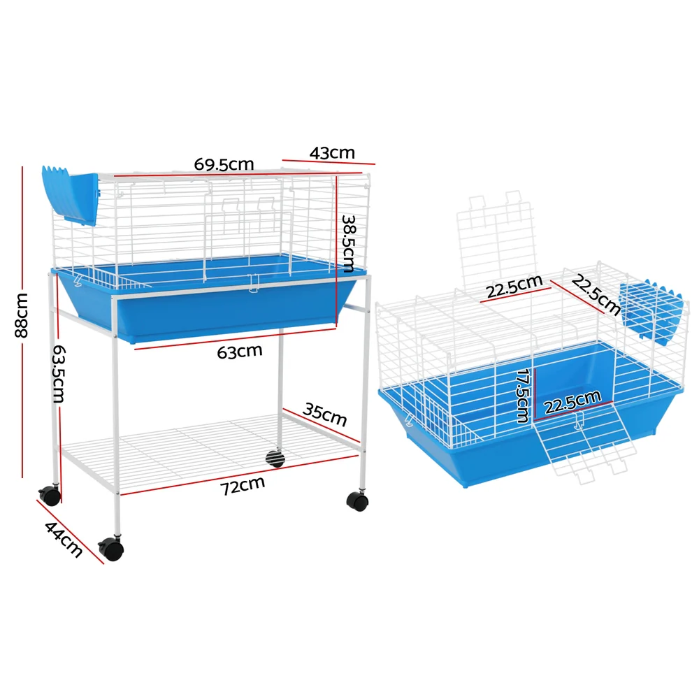 Rabbit Cage Hutch Cages Indoor Hamster Enclosure Carrier Bunny Blue - Nurns