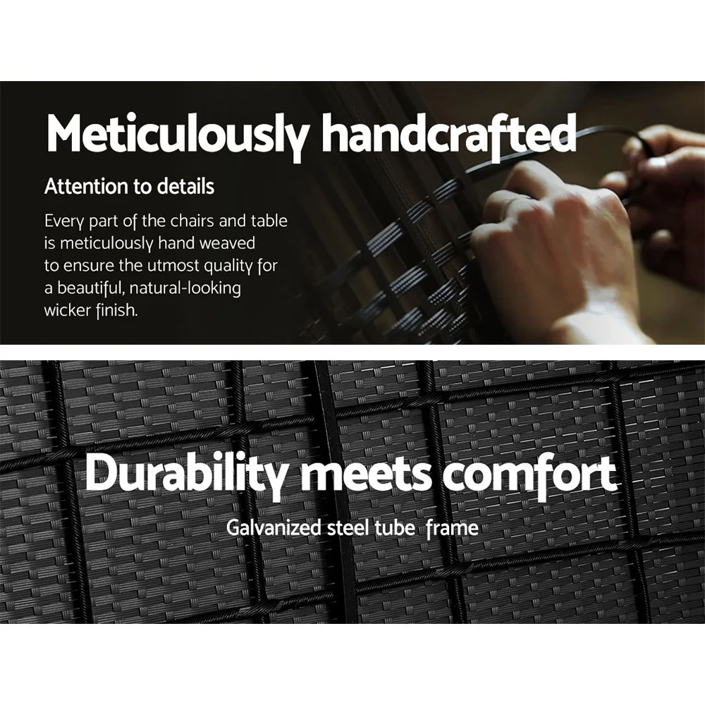 Justin 4-Seater Wicker Setting Table Chair Furniture 4-Piece Outdoor Sofa Set - Black - Nurns