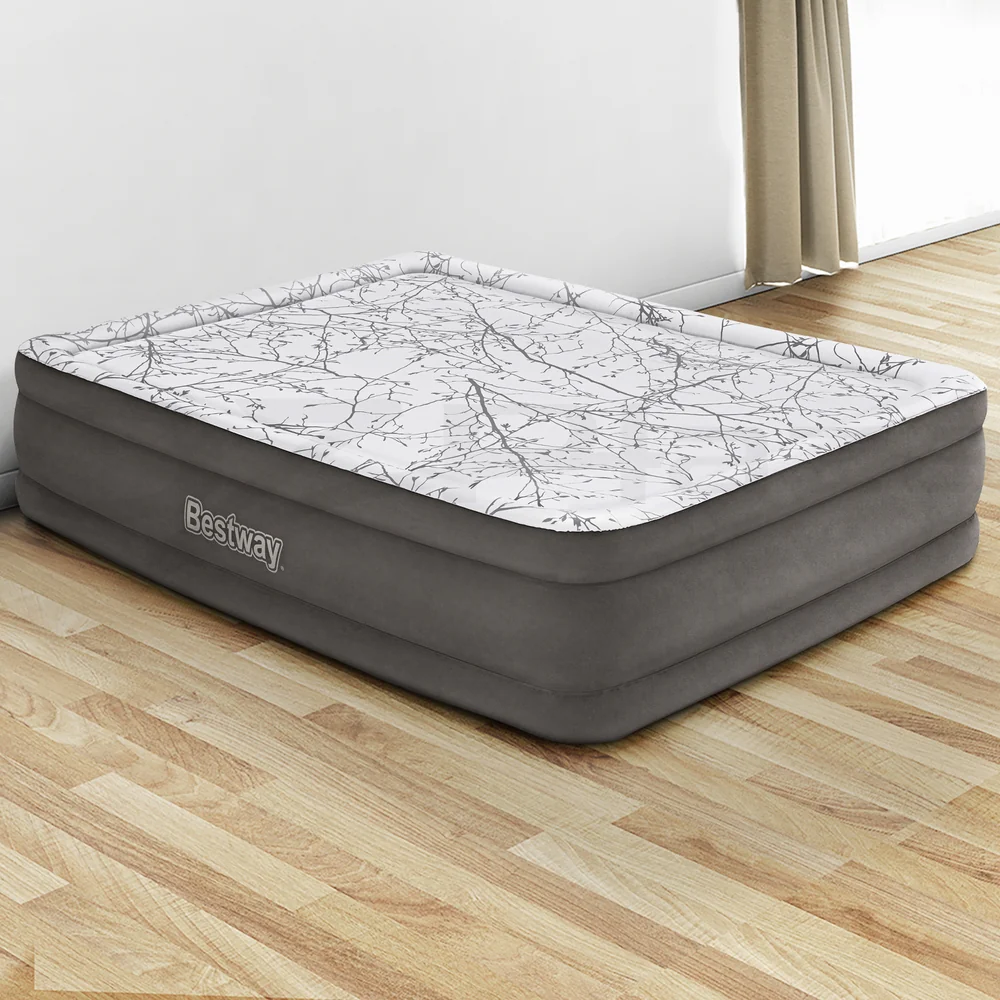 Factory Buys 46cm Air Mattress Inflatable Bed Airbed Decorated Surface - Grey Queen - Nurns