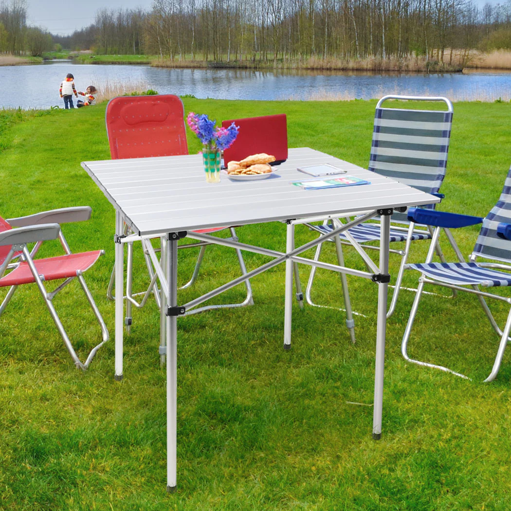 Roll Up Camping Table  Folding Portable Aluminium Outdoor BBQ Desk Picnic Tables - Nurns