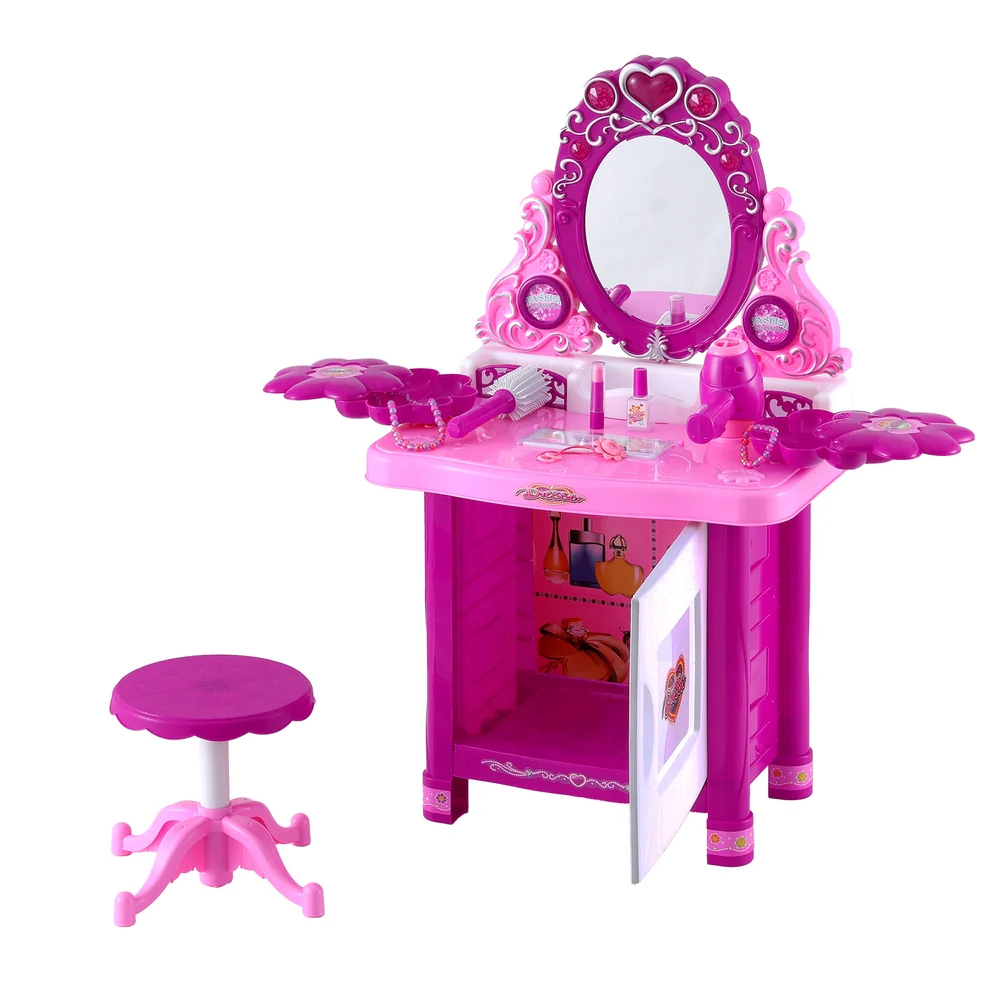 Kids Pretend Makeup Play Set Dressing Table Chair Girls Toys Children - Pink - Nurns