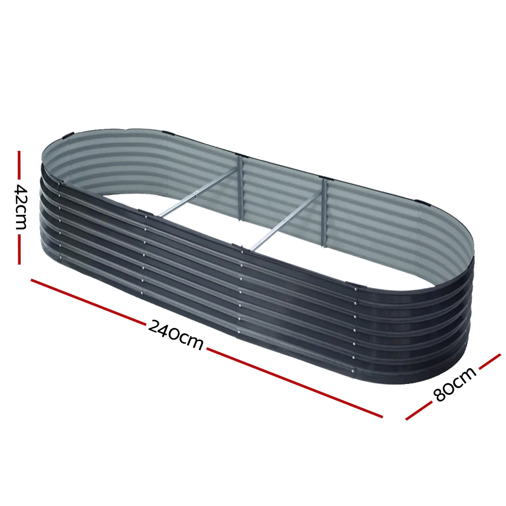 Garden Bed 240x80x42cm Oval Planter Box Raised Container Galvanised - Nurns