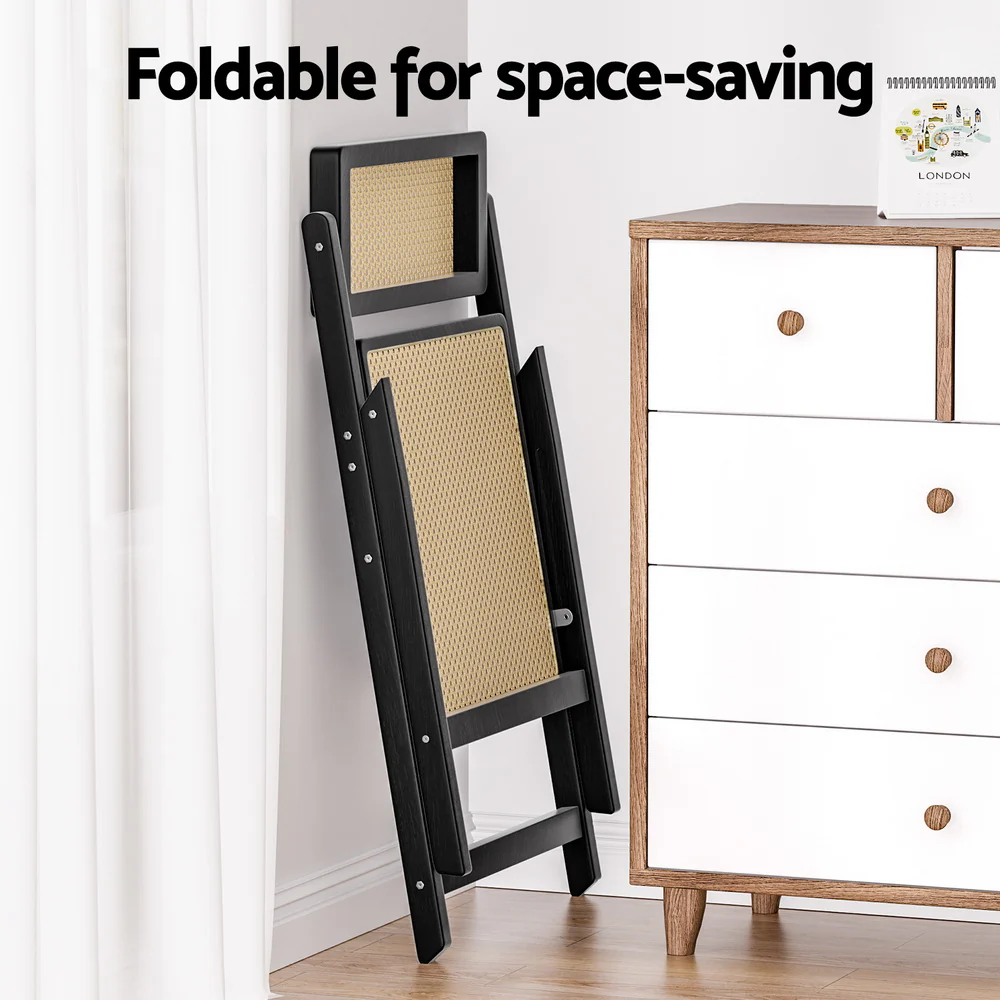 Nancy Dining Chair Wooden Rattan Foldable - Black - Nurns