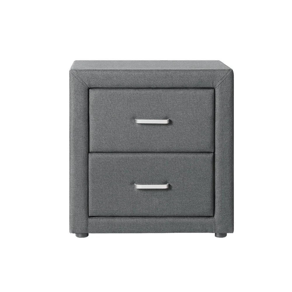 Kildonan Fabric Bedside Tables with 2 Drawers - Grey - Nurns