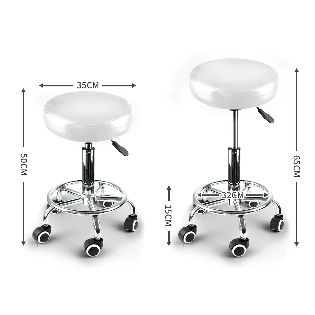 Set of 2 Swivel Salon Barstool Hairdressing Stool Barber Chair Equipment Beauty White - Nurns