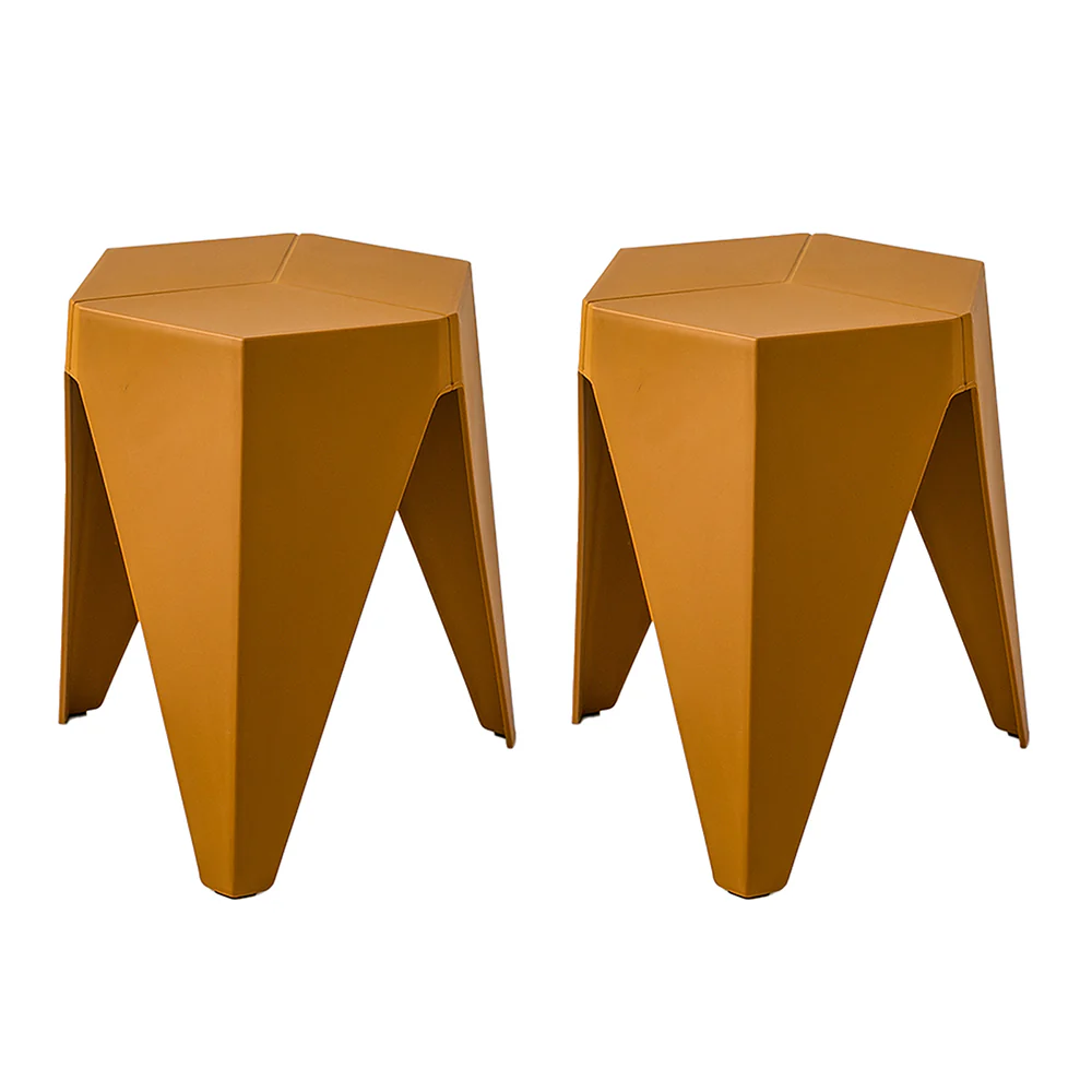 Set of 2 Bar Stools Kitchen Dining Chairs Plastic Puzzle Foot Stool - Yellow - Nurns