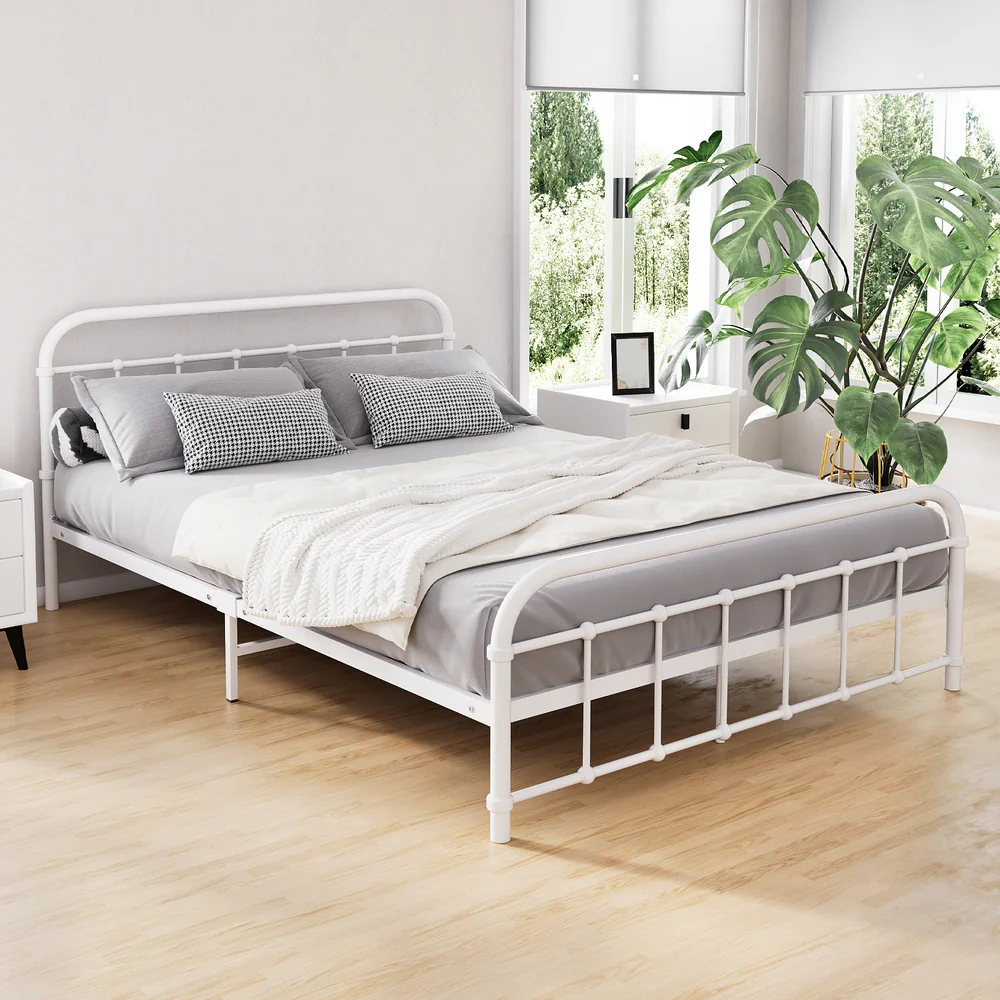 Kyoto White Metal Bed Frame - Double - Nurns