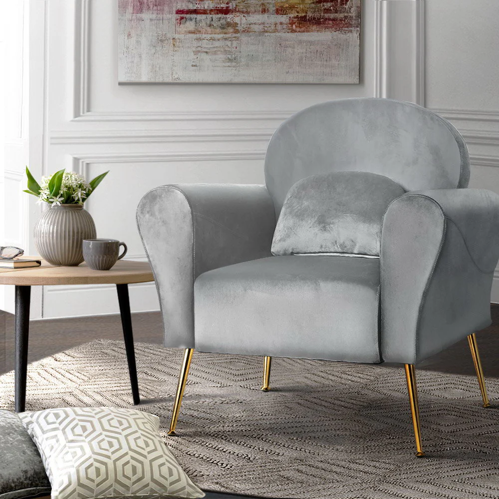 Maryjane Accent Velvet Cushion Lounge Armchair - Grey - Nurns