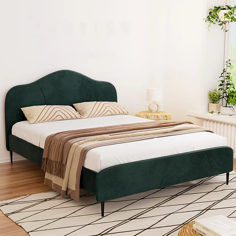 Sadie Bed Frame Velvet - Dark Green Queen - Nurns