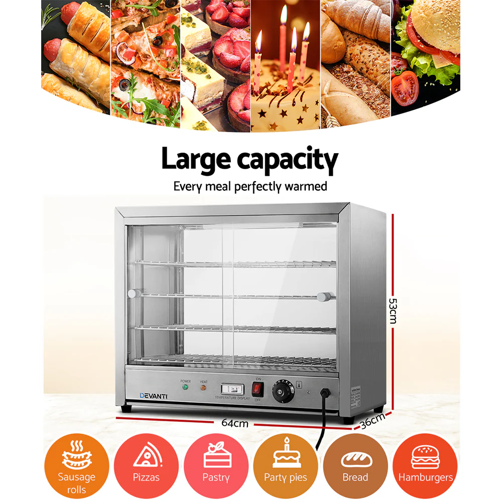 Devanti Commercial Food Warmer Hot Display Showcase Cabinet 64cm - Nurns