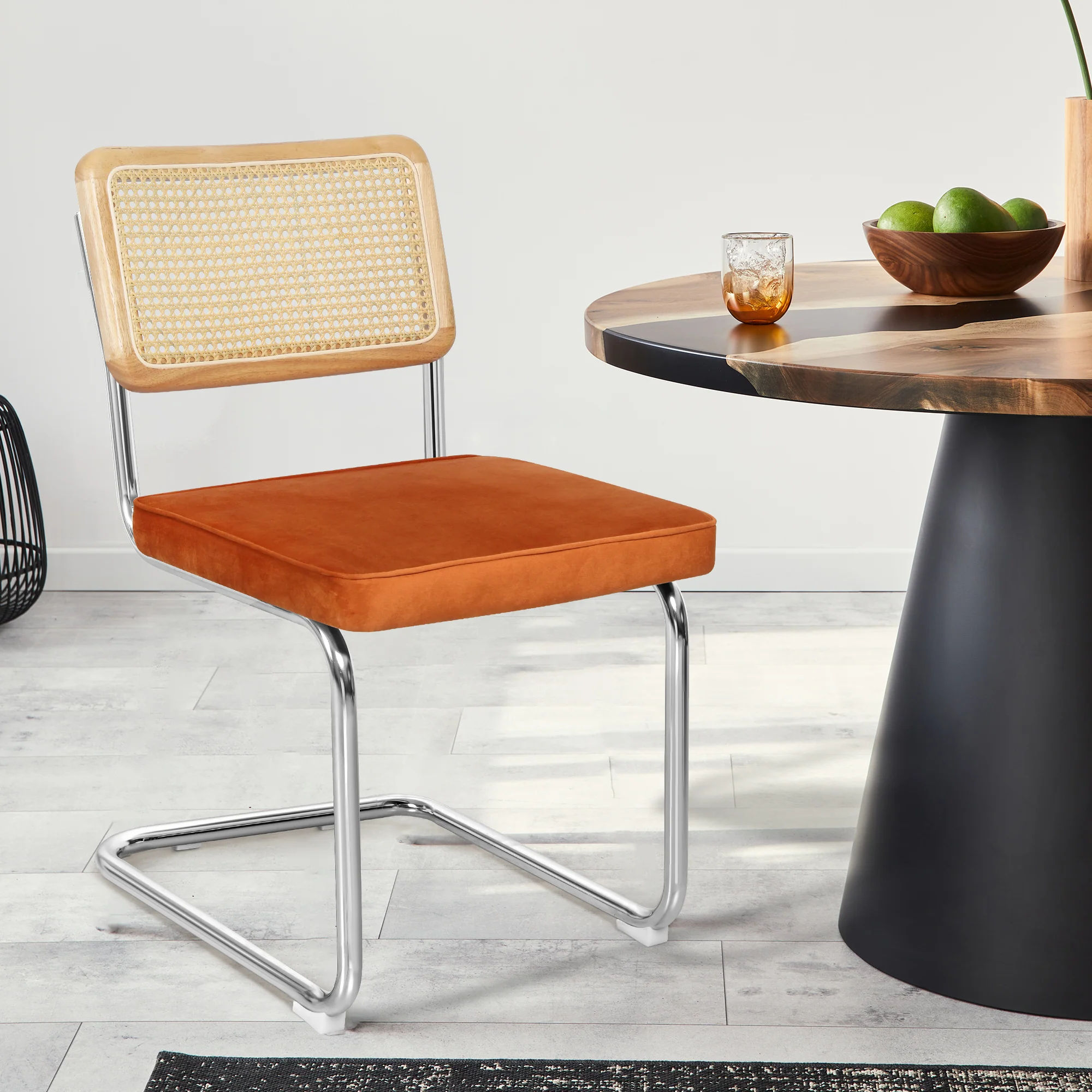 Verity Set of 2 Dining Chairs Chair Replica Cantilever Velvet Rattan Midcentury - Brown - Nurns