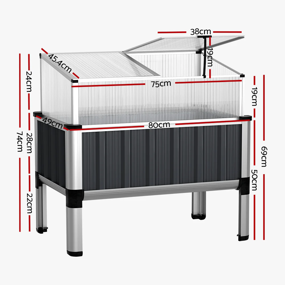Garden Bed 80x49x74cm Greenhouse Planter Box Raised Galvanised Herb - Nurns