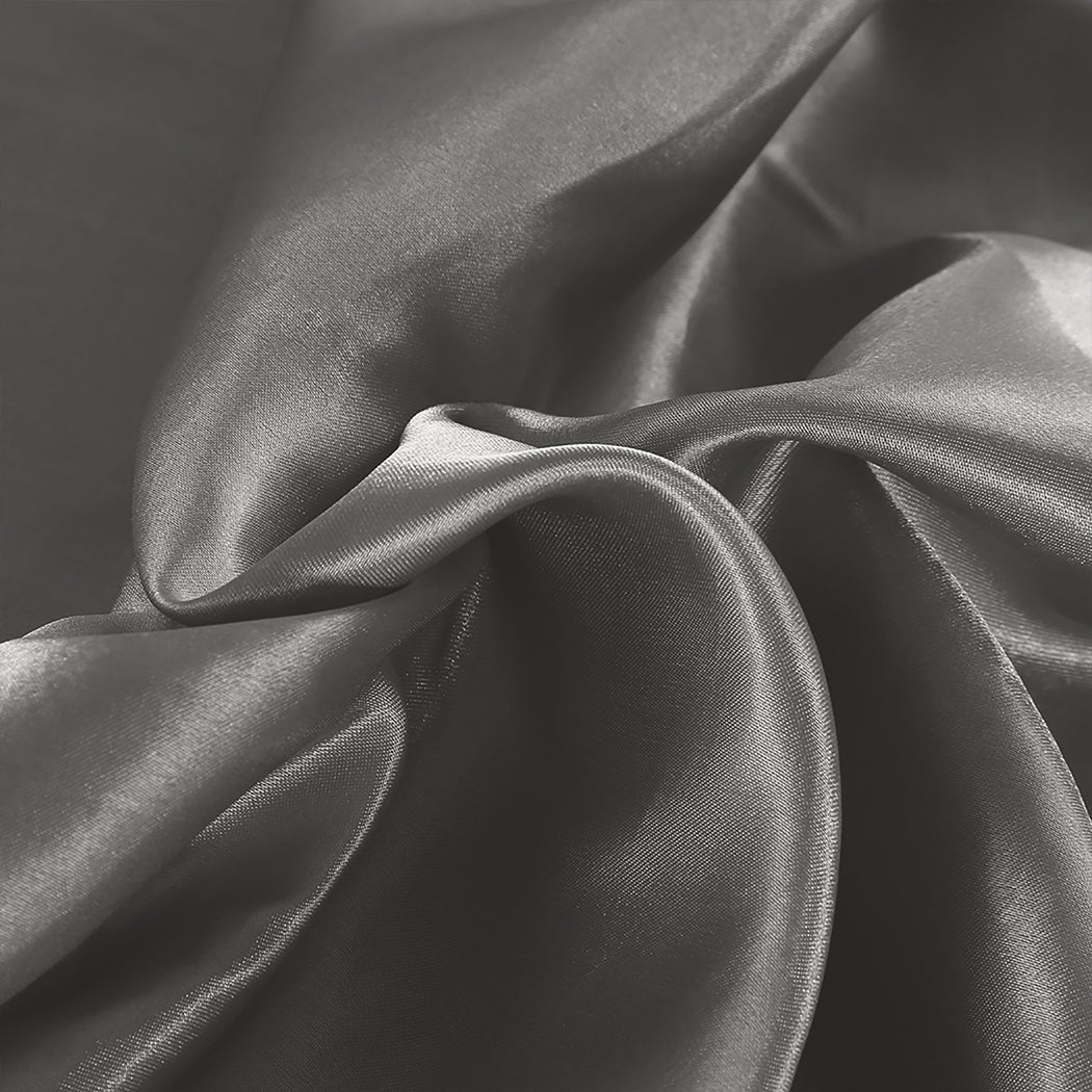 Single Dreamz Silky Satin Sheets Fitted Flat Grey Dark Grey - Nurns
