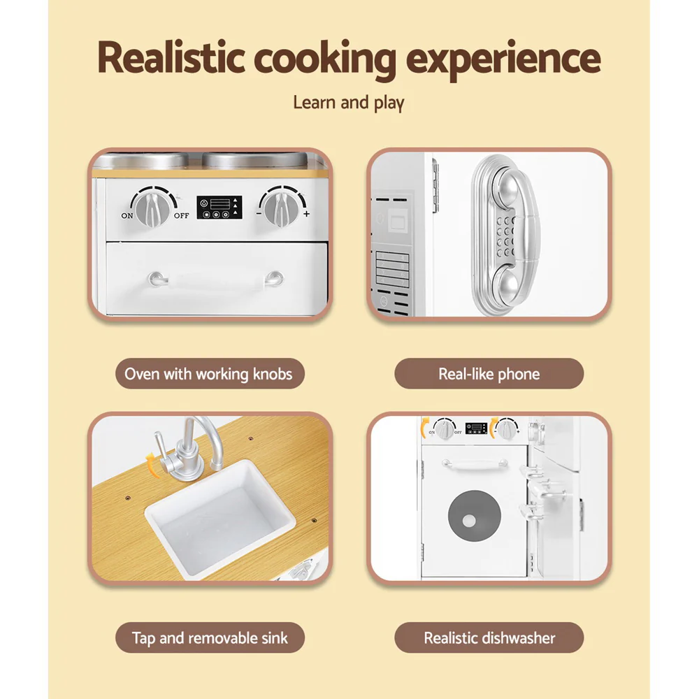 Kids Kitchen with Fridge Set Pretend Play Wooden Toys Cooking Cookware Childrens Toy - Nurns