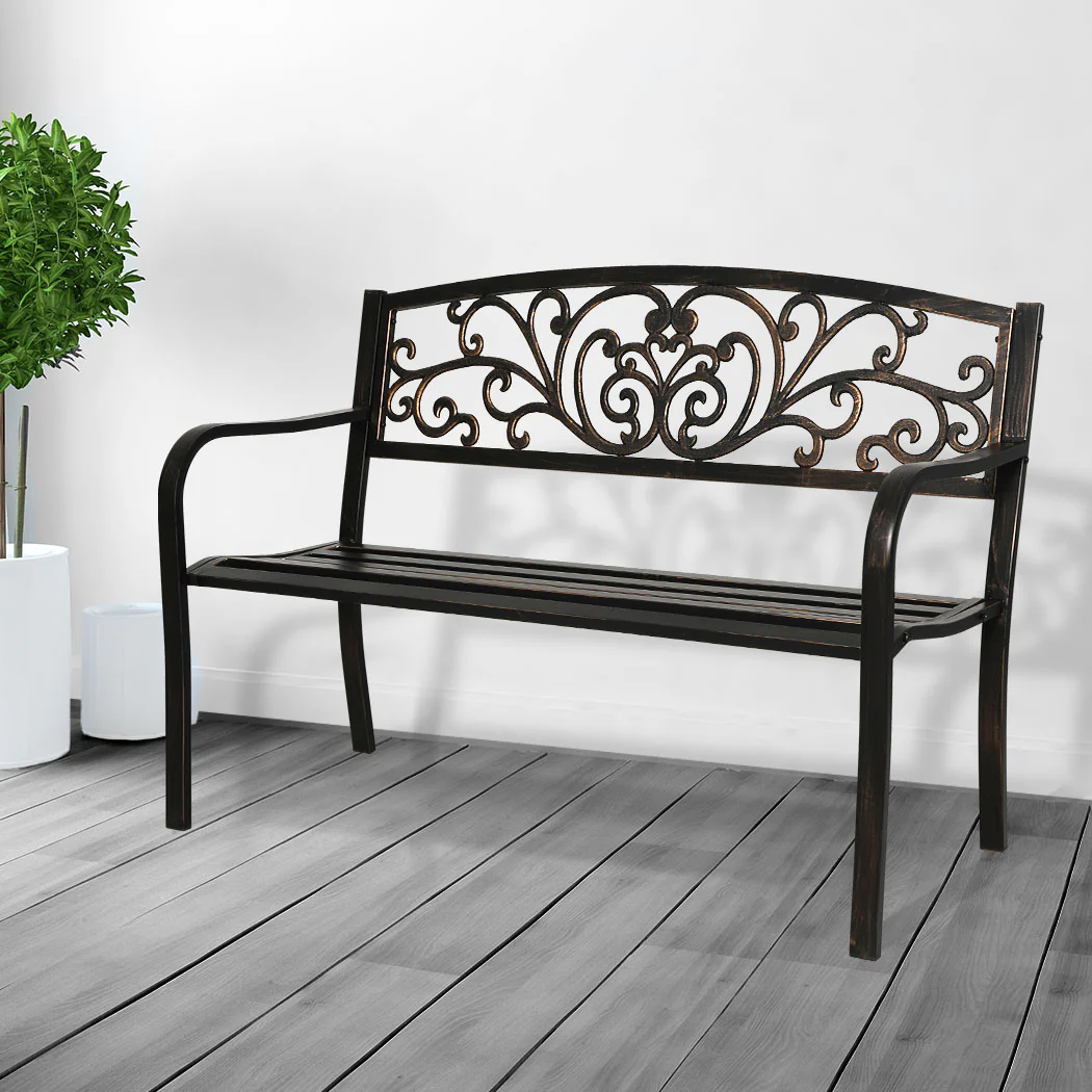 Calyx Garden Bench Seat Cast Iron Patio Benches Seats Lounge Chair - Bronze - Nurns