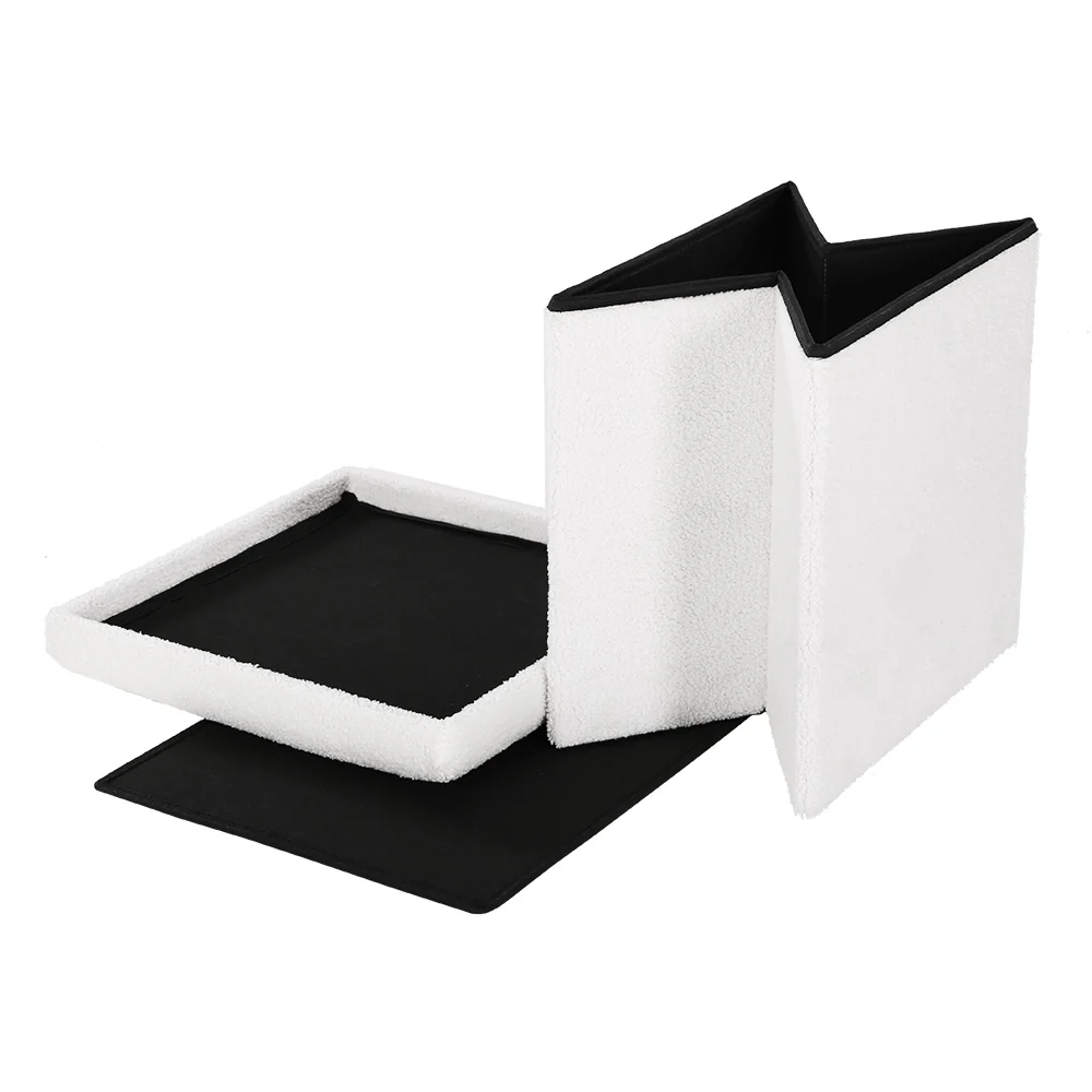 Ottoman Storage Foot Stool Vanity Square Teddy - White - Nurns