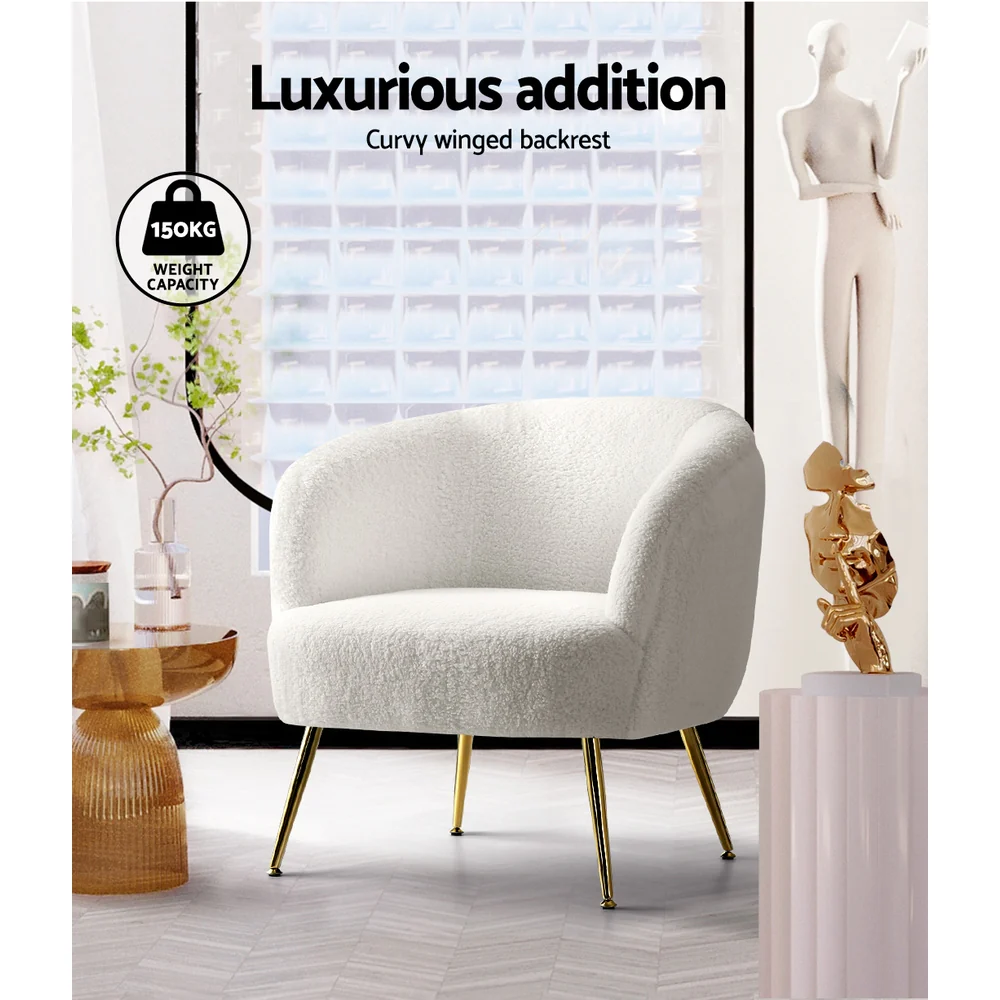 Macy Accent Sherpa Bouclé Lounge Armchair - White - Nurns