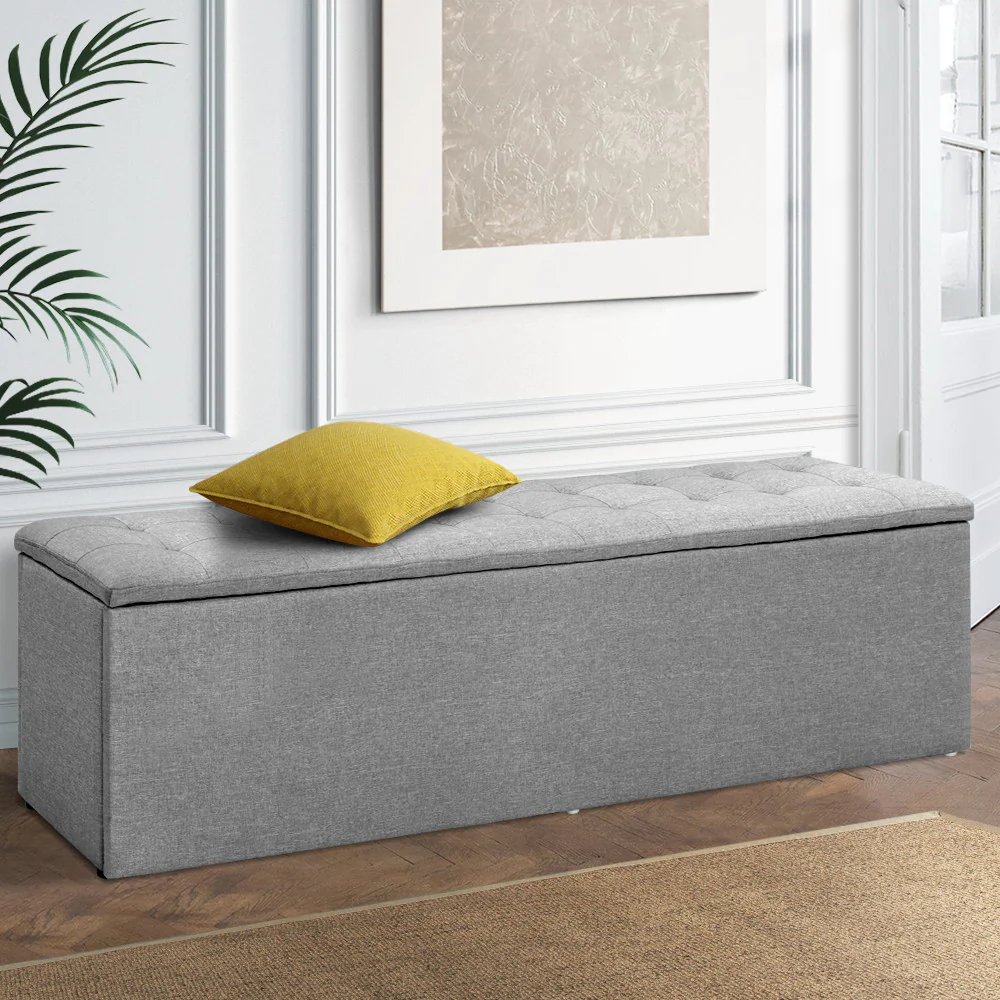 Storage Ottoman Blanket Box Grey LARGE Fabric Rest Chest Toy Foot Stool - Nurns