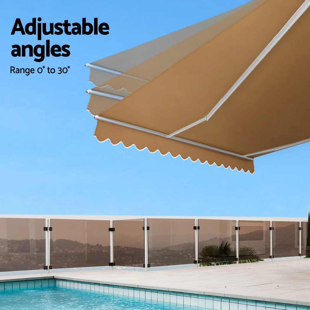 Instahut Retractable Folding Arm Awning Manual Sunshade 2.5Mx2M Beige - Nurns