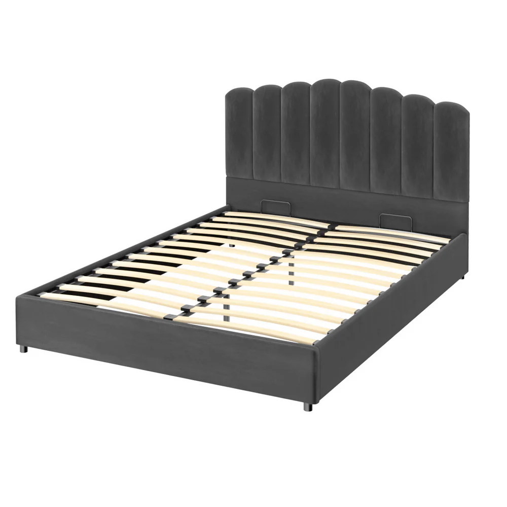 Fiona Bed Frame Velvet - Grey Double - Nurns