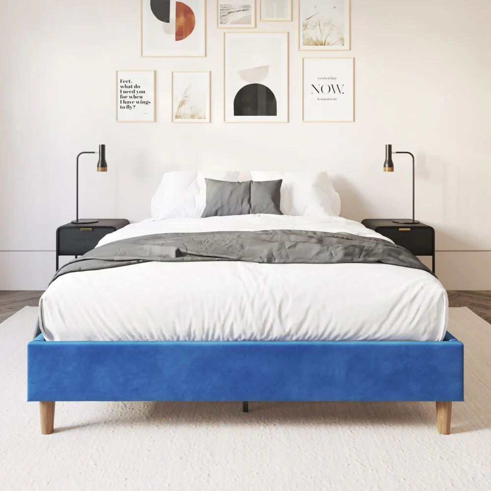 Maya Velvet Bed Frame - Blue Double - Nurns
