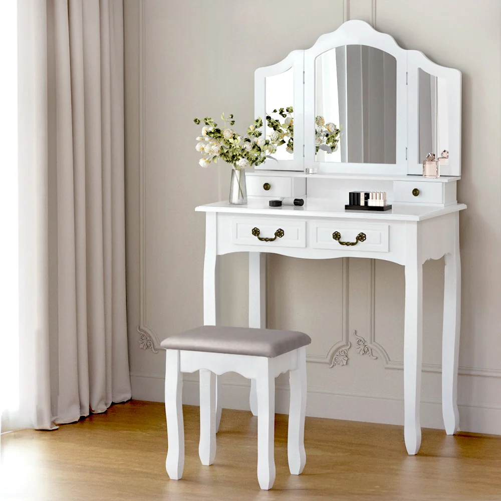 Dressing Table with Mirror - White - Nurns