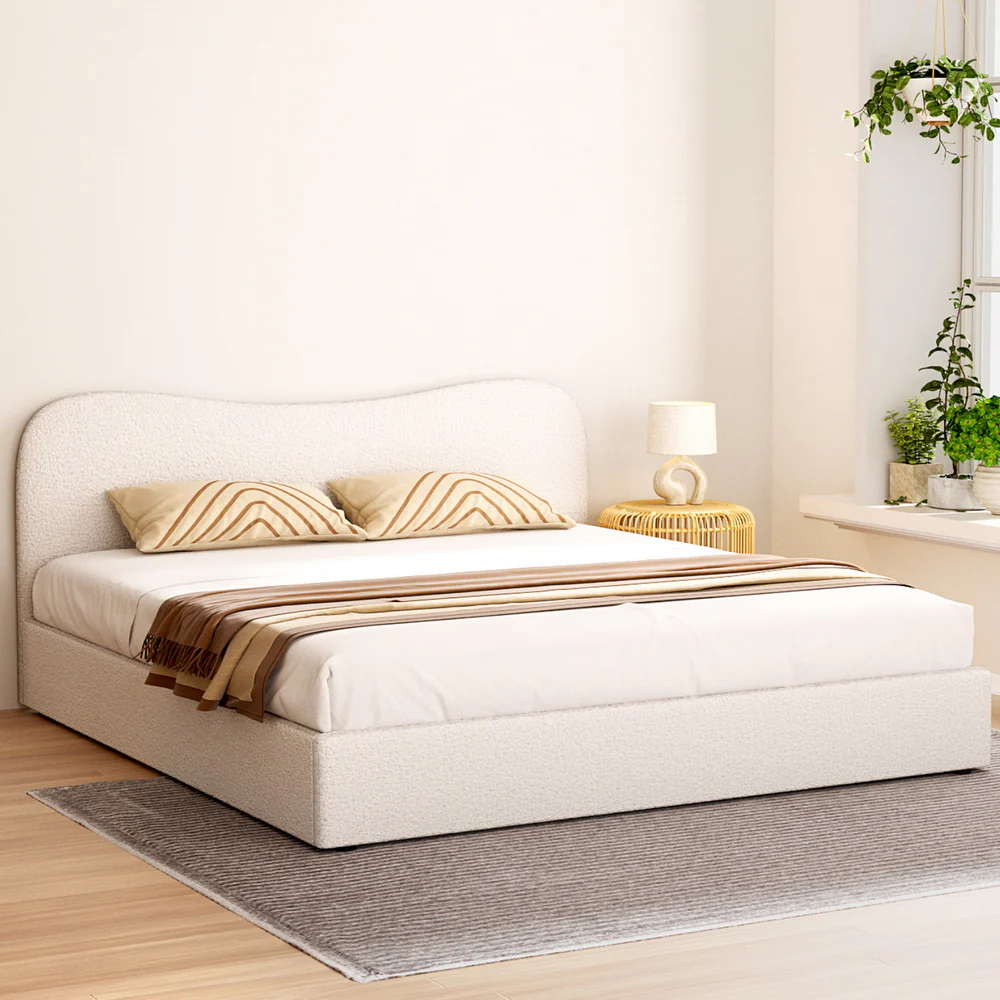 Naida Bed Frame Bouclé - Beige King - Nurns