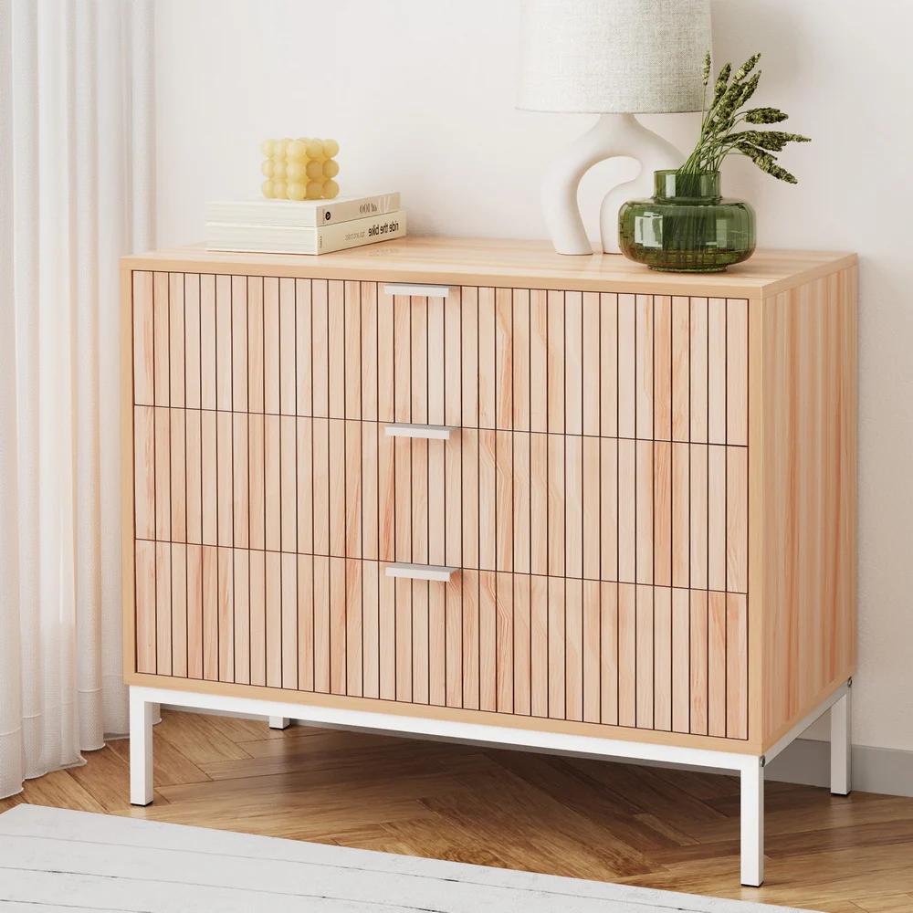 Artiss 3 Chest of Drawers - Pine - Nurns