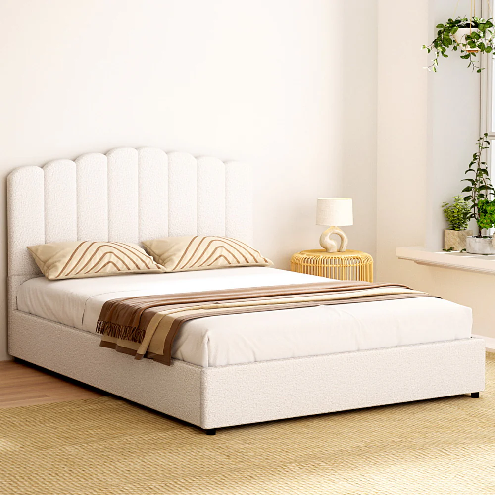 Fiona Bed Frame Bouclé - Beige Queen - Nurns